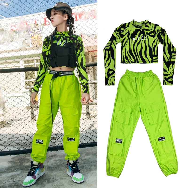 Girls\' Hip-Hop Dance Costumes Green Hiphop Suit Children\'S New Overalls Jazz Performance Clothes Catwalk Stage Outfits DN6783