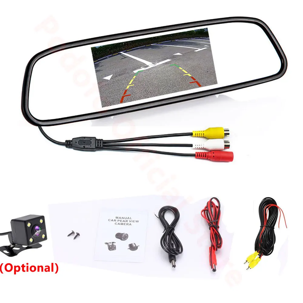 Podofo-Monitor do Espelho Retrovisor Do Carro, Auto Sistema de Estacionamento, Night Vision LED, câmera reversa de backup, CCD Car Rear View Camera, 4,3"