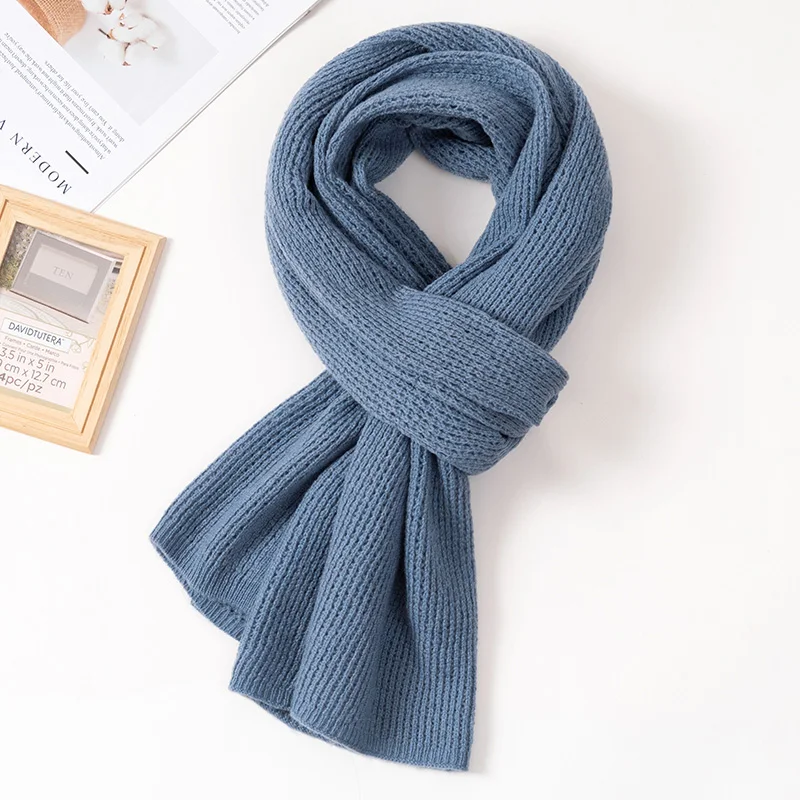 Autumn 100% Lamb Wool Scarf Men& Women Shawls Wraps Winter Warm Neck Scarf Japanese Blue Luxury Cashmere Blanket Scarf Pashmina