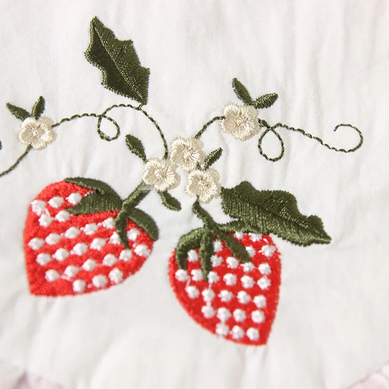 Summer Infant Girl Romper Baby Plaid Rompers Cherry Embroidery Jumpsuit Newborn 1st Birthday Baptism Boutique Clothing