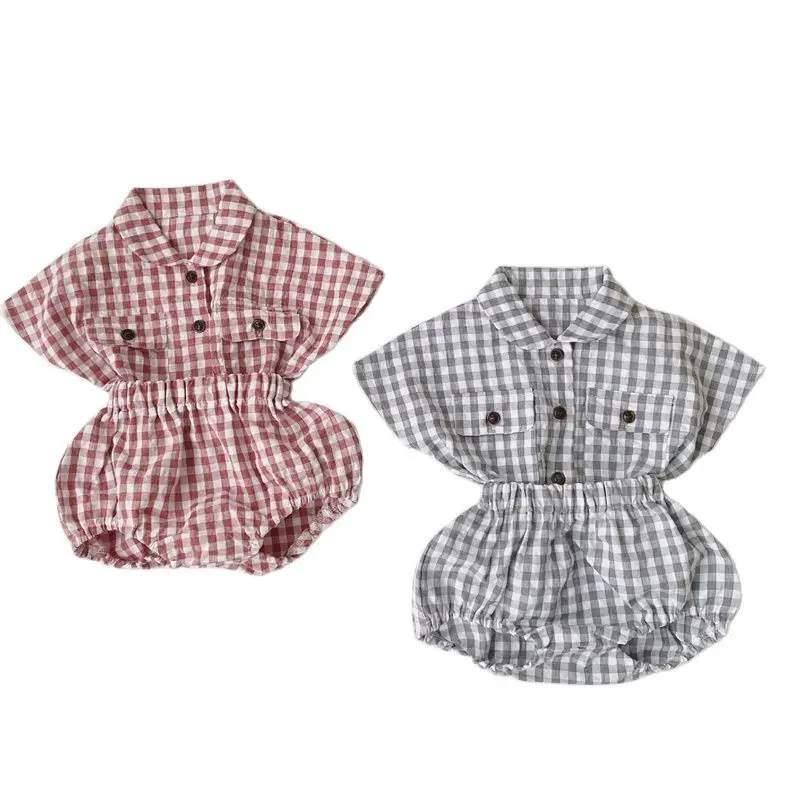 

Newborn Baby Clothes Set Summer Toddler Boys Girls Clothing Cotton Plaid Tee Shirt+Pumpkin PP Shorts Korean Baby Boys Outfits 0M