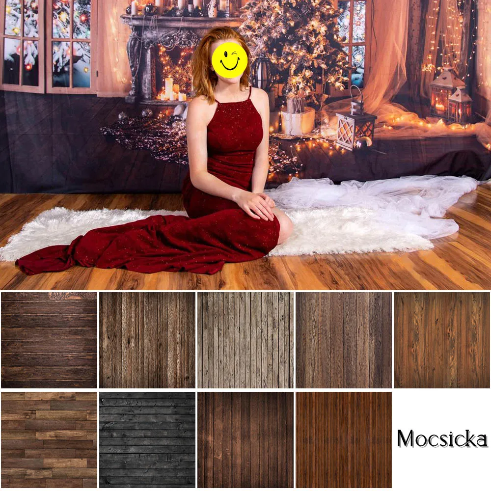 Christmas Wooden Floor Professional Photography Backdrops Newborn Baby Kids Portrait Photo Props Studio Booth Background