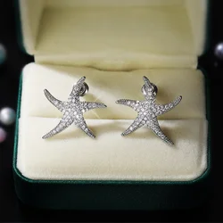 Huitan Beautiful Starfish Ear-ring Women Simple Stylish Accessories Party Daily Wear Delicate Female Stud Earring Luxury Jewelry