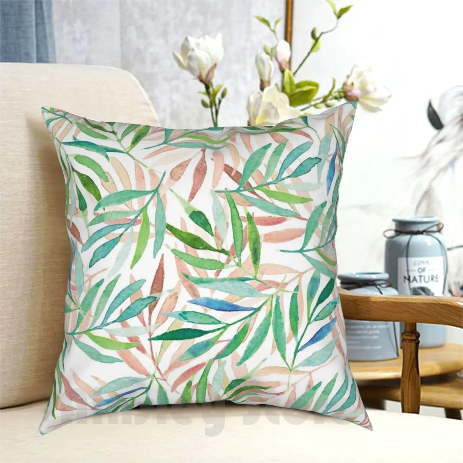 Jungle Pillow Case Printed Home Soft Throw Pillow Jungle Branches Pattern Patterns Watercolor Textile