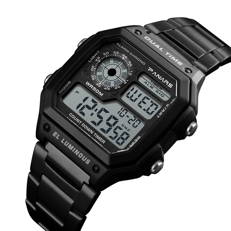 Panars-Homens de luxo eletrônico Digital Watch, Militar Sports relógios de pulso, cronômetro, relógio impermeável, 5Bar, Top Brand