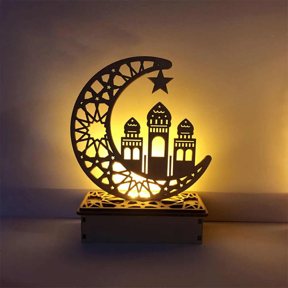 EID Mubarak Wooden With LED Light Ramadan Decorations For Home Islamic Muslim Party Eid Decor Kareem Ramadan Decoration