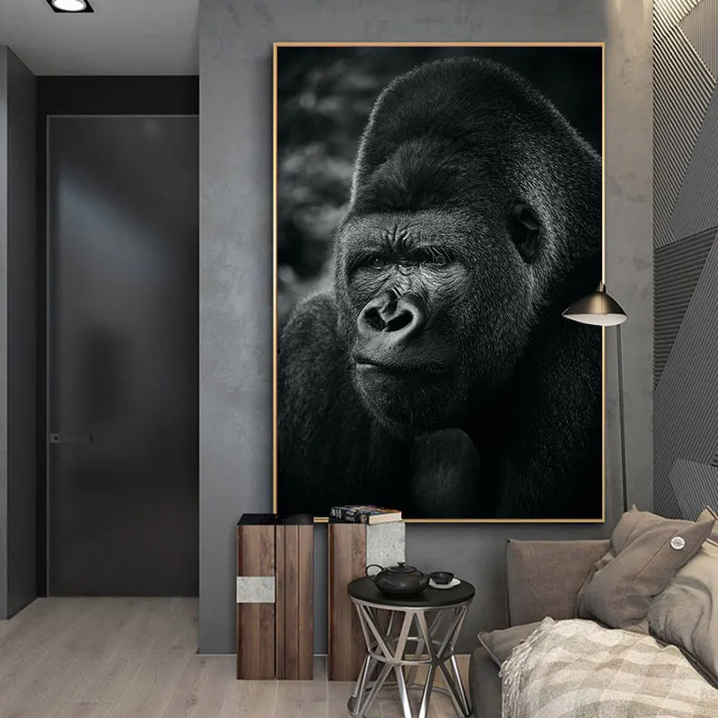 Modern Black Gorilla Canvas Paintings Monkey Wall Art Animal Posters and Prints for Living Room Hall Study Home Decor Cuadros