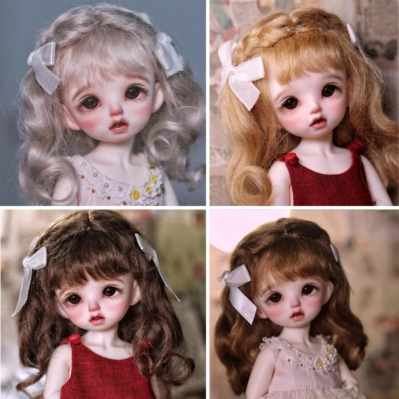 

D03-P247 children toy BJD DD SD MSD 1/6 doll's Accessoriess wig Golden brown mohair Bow curls hair 1pcs