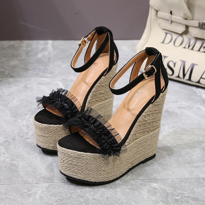 Wedges Heel Sandals Women Summer 15 Cm lace super high Heels Sexy Banquet Nightclub Platform comfortable Sandals wedding shoes