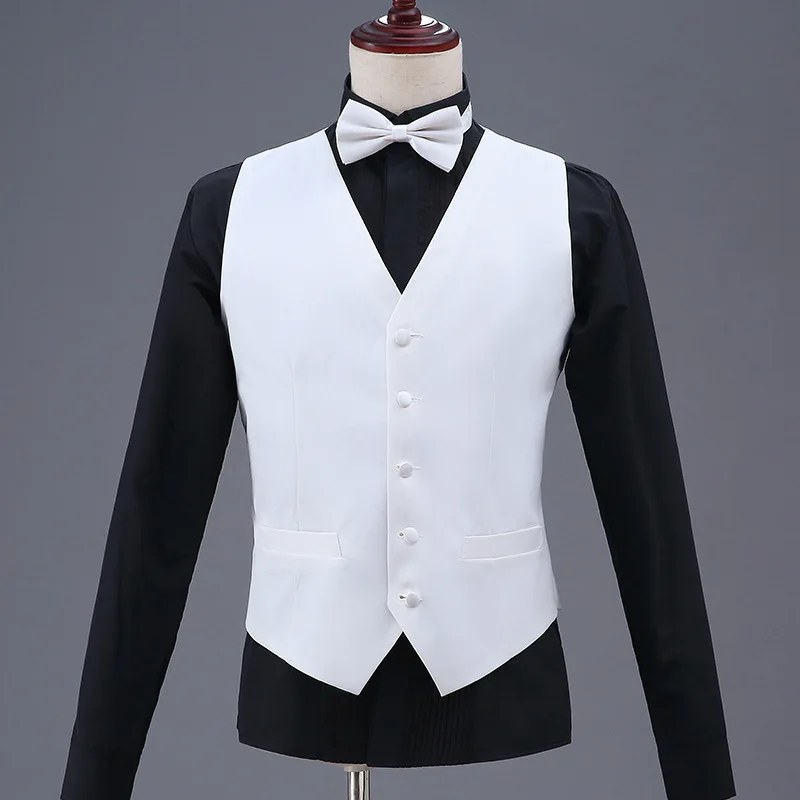 White Mens Waistcoat Formal Business Work Causal Slim Fit Vest For Men U-Neck Retro Gentlemen Men Suit Vest Solid Wedding Gilet