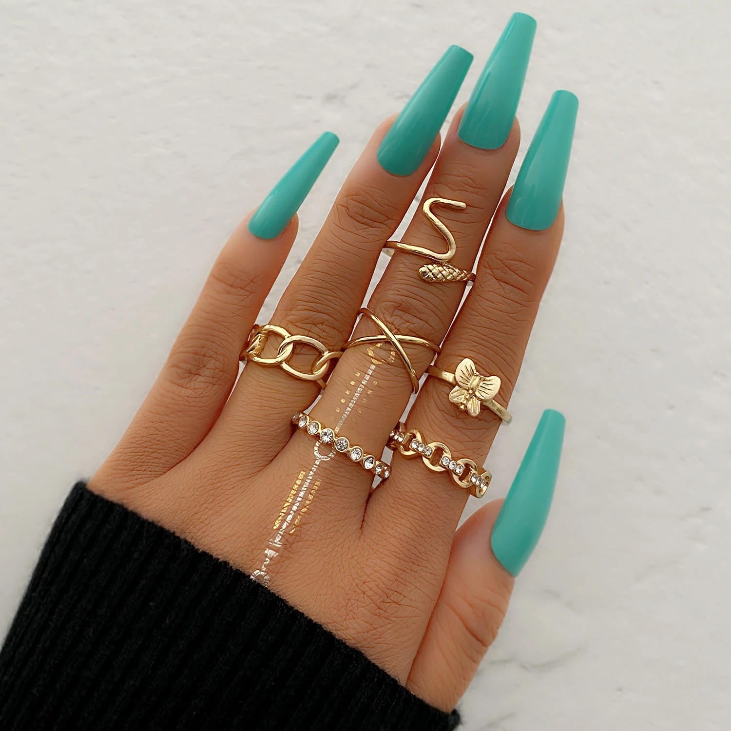 ZOVOLI  Trendy Bohemian Geometric Midi Knuckle Ring Set For Women Gold Color Snake Finger Opening Rings Jewelry Accessories 2021