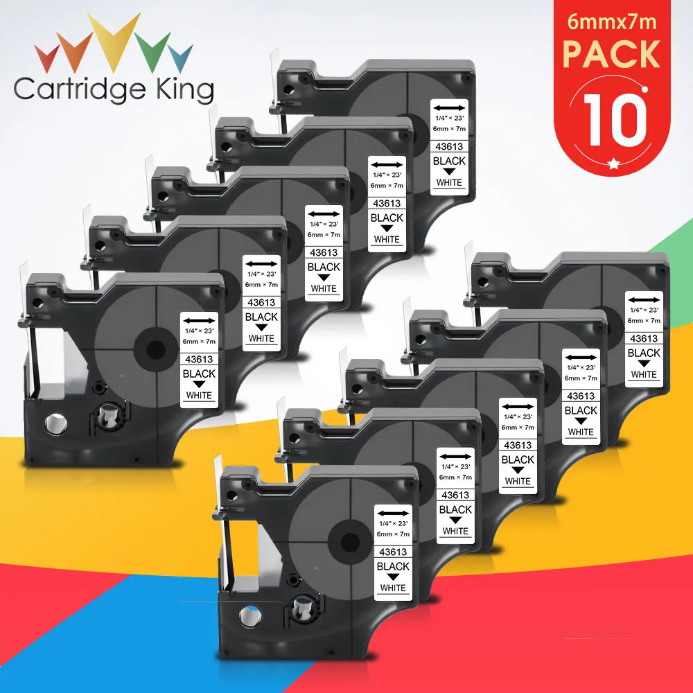 

10PK 6 мм 43613 для Dymo D1 лента для этикеток, черная на белом кассете, лента, совместимая с DYMO LabelManager 160 Rhino 5200 4200 Maker