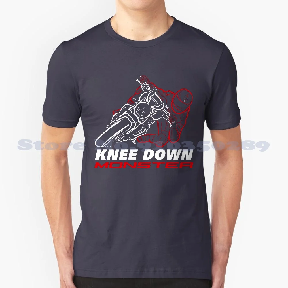 Knee Down Monster For Monster Lover Dark Edition With Text 100% Cotton T-Shirt Monster Knee Down Corner Curve Lean Motorcycle