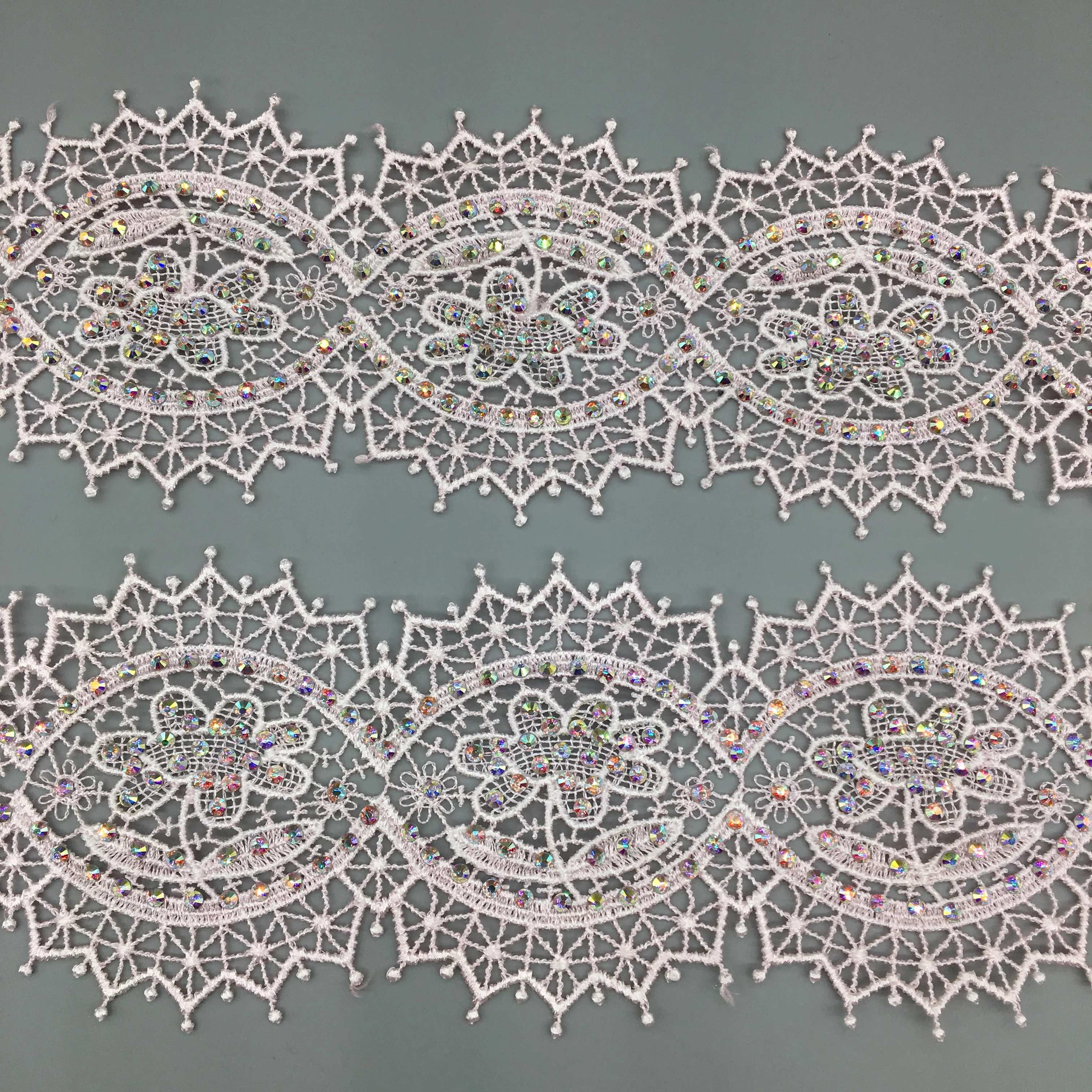 

1 Yard 7CM Pink 3D Rhinestones Lace Trim Embroidered Applique Ribbon Glitter Patches DIY For Wedding Dress Clothes Shoes Decor