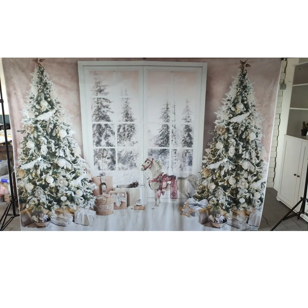 Рождественский фон с окном зимняя снежная фотография Рождественская елка подарок Декор Детский портрет фото реквизит студийный фон