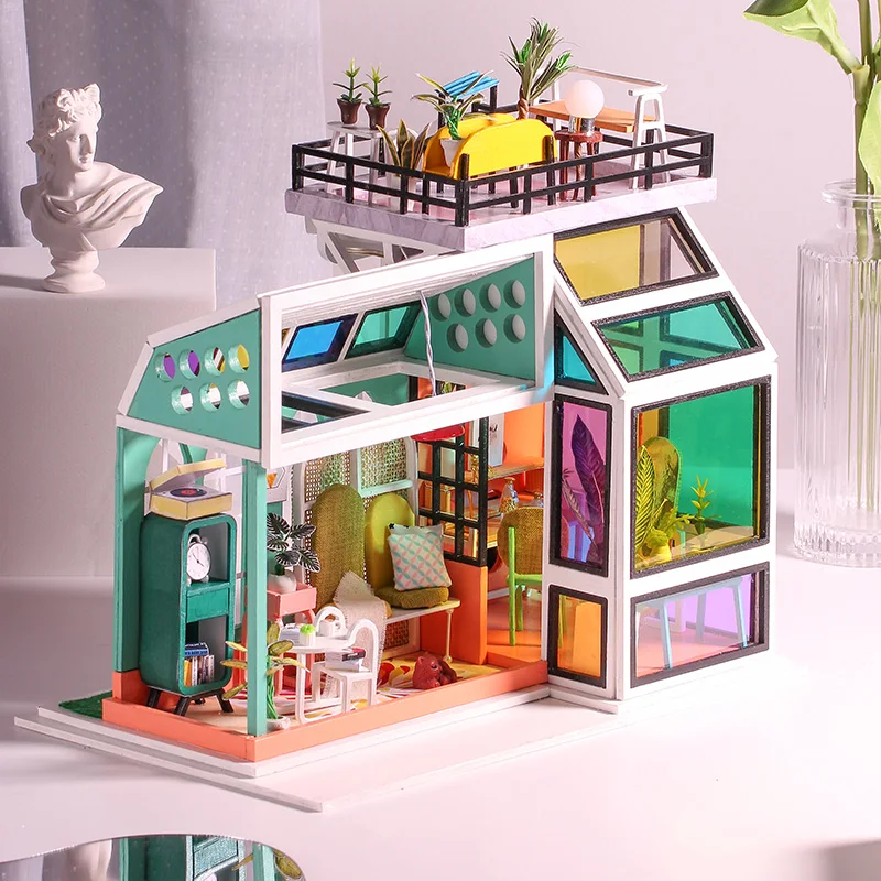 Kids Toys Dollhouse with Furniture Assemble Wooden Miniature Doll House Diy Dollhouse Puzzle Toys For Children