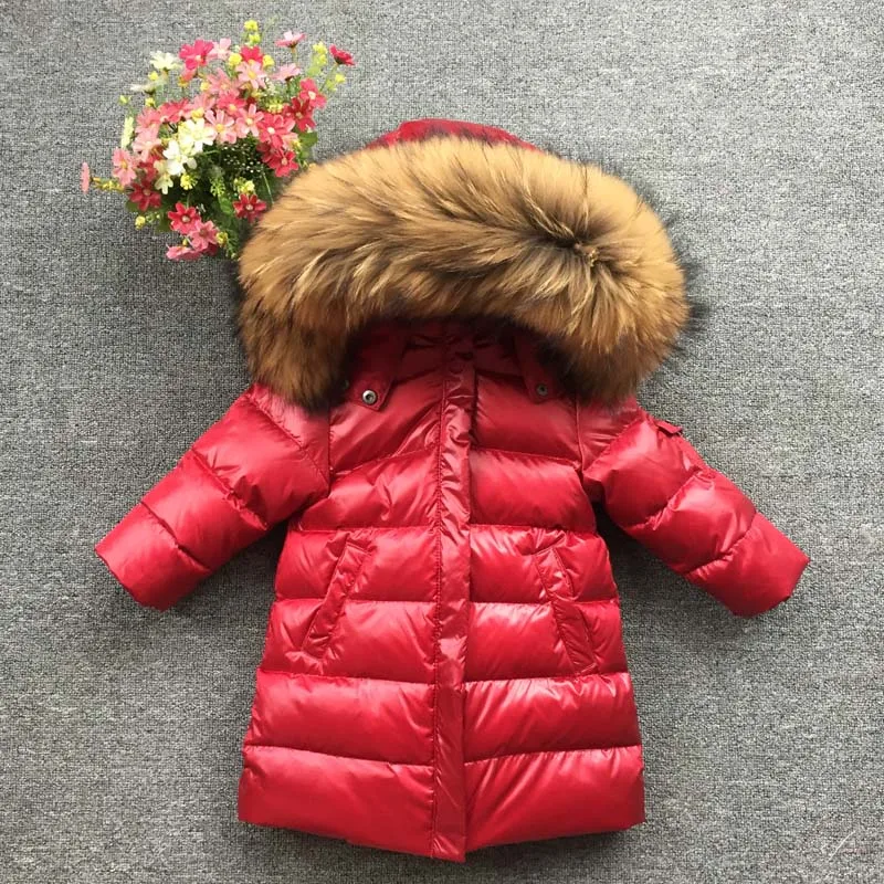 Children Girl Boy Winter Real Fur Thickened Down Jackets 90 Down Long Coat Jacket Overcoat 1-12Y Baby Kids Clothing -30 Outwear