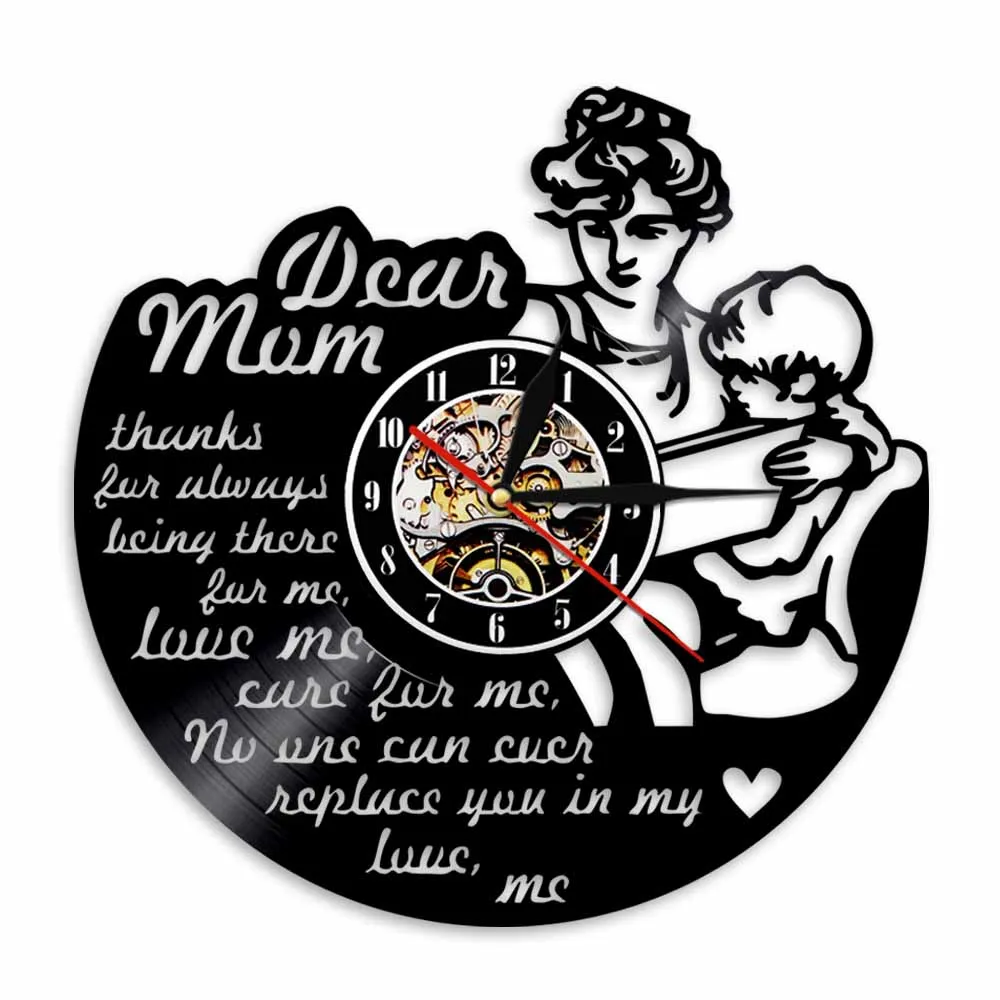 

С Днем Матери Величность Мама и сын Виниловая пластинка Настенные часы Современный дизайн Домашний декор Подвесные часы Лучший подарок на День матери
