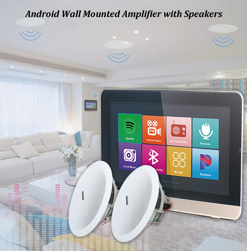 

Bluetooth Wall Amplifier Android WiFi Home Theater Amplifiers with 5/6" in Ceiling speakers Mini AMP Audio Amplificador BGM Host