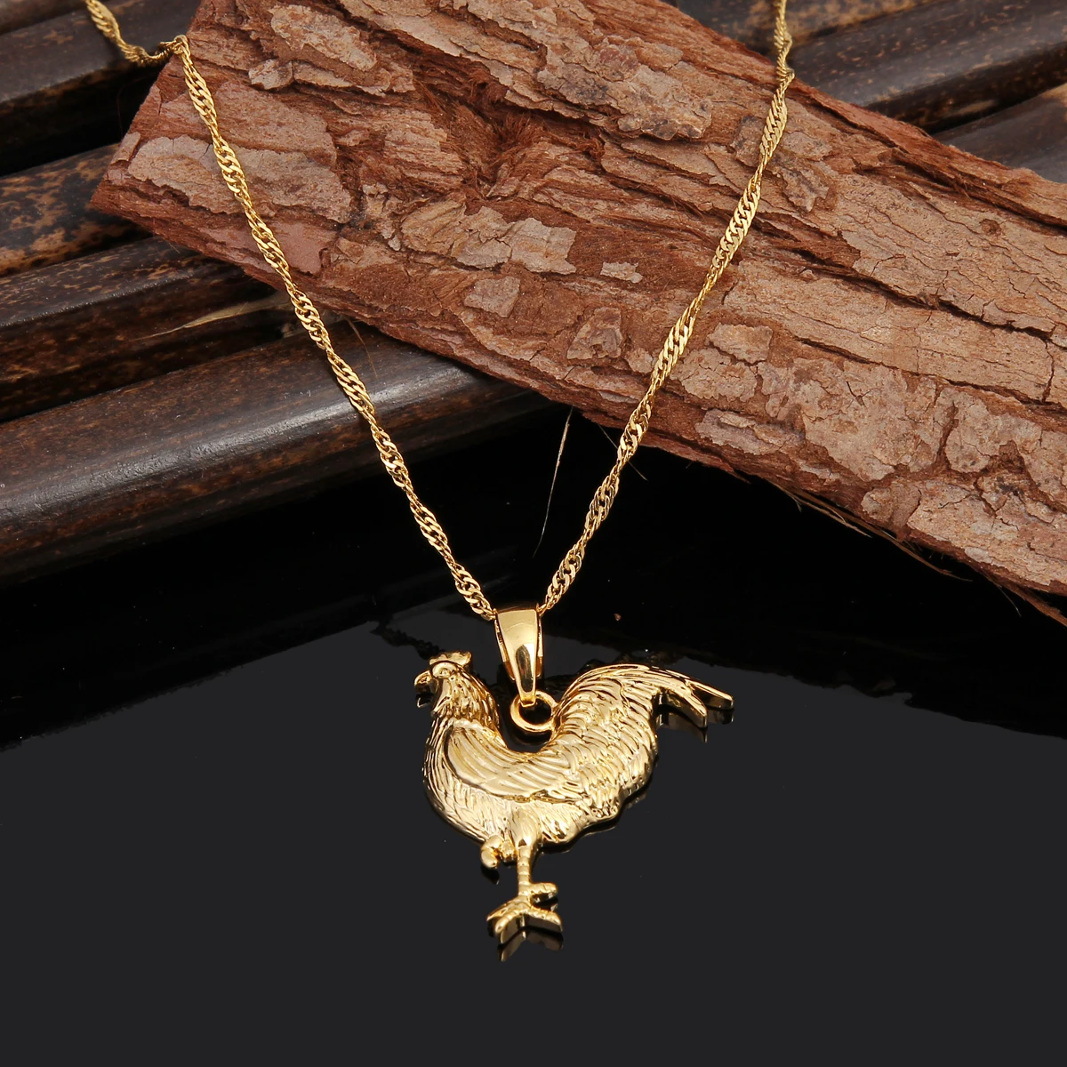 Gold Color Animal There-dimensional Rooster Chicken Pendant Women Necklaces