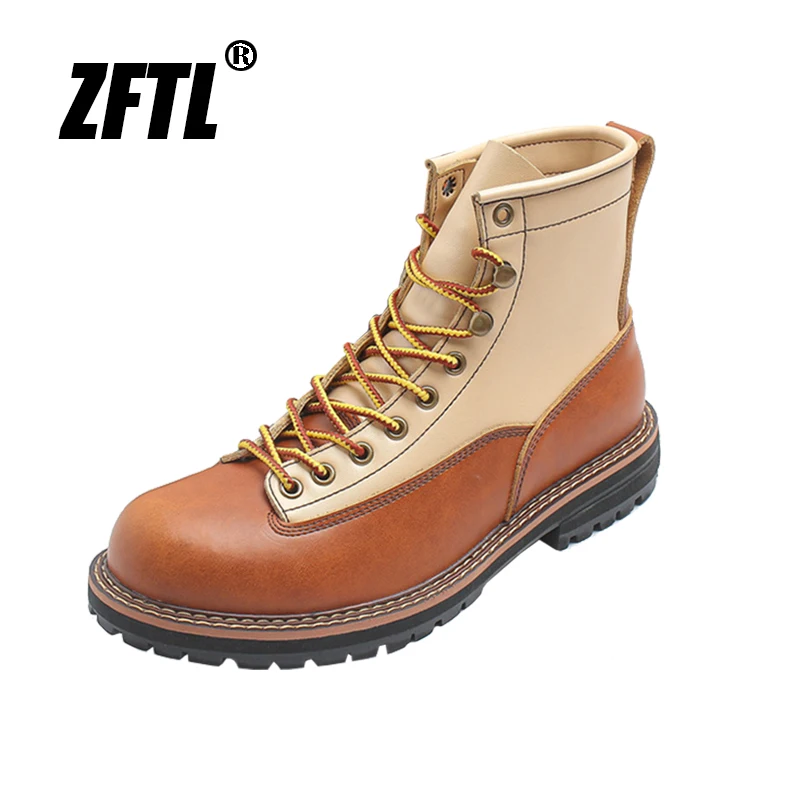 ZFTL Men\'s Basic Boots Man Hand-stitched Cow Leather and cowhide Casual boots Tooling boots Male Casual Ankle Lace up Boots 2023