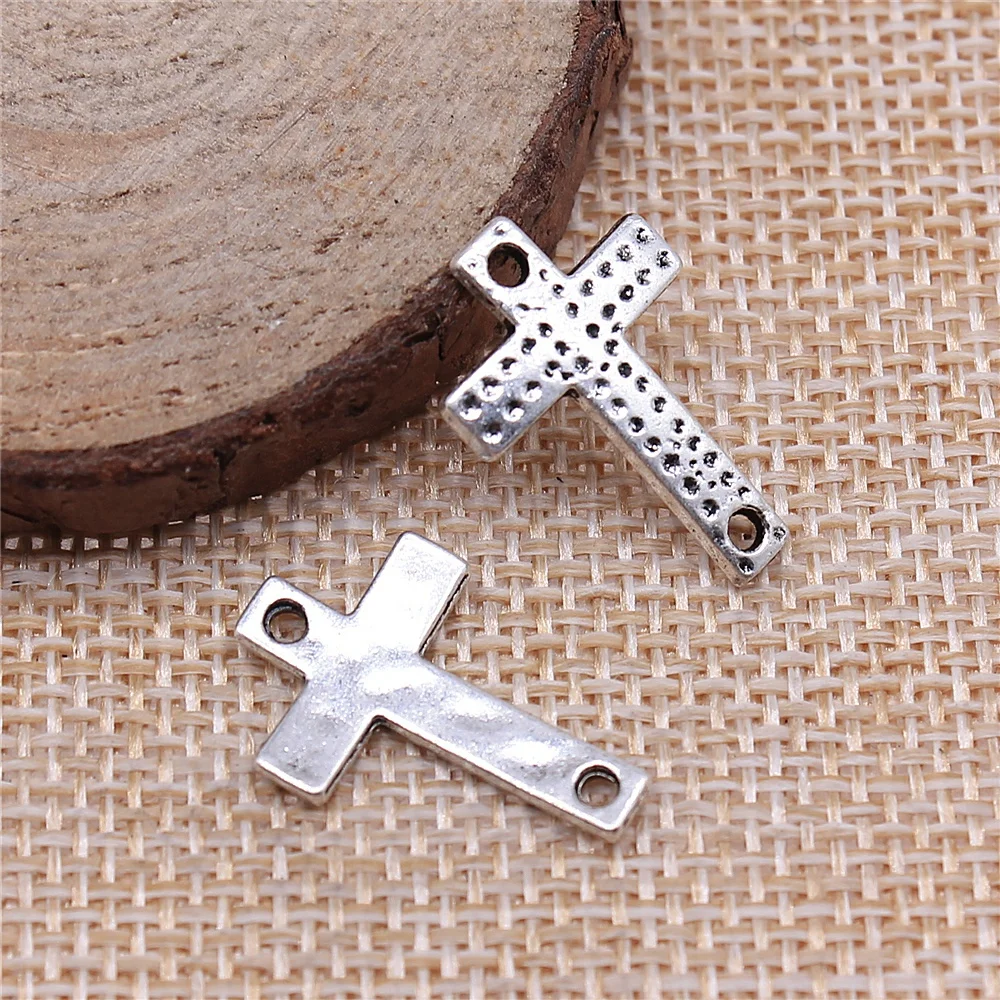 free shipping 59pcs 15x22mm antique silver Cross connector charms diy retro jewelry fit Earring keychain hair card pendant