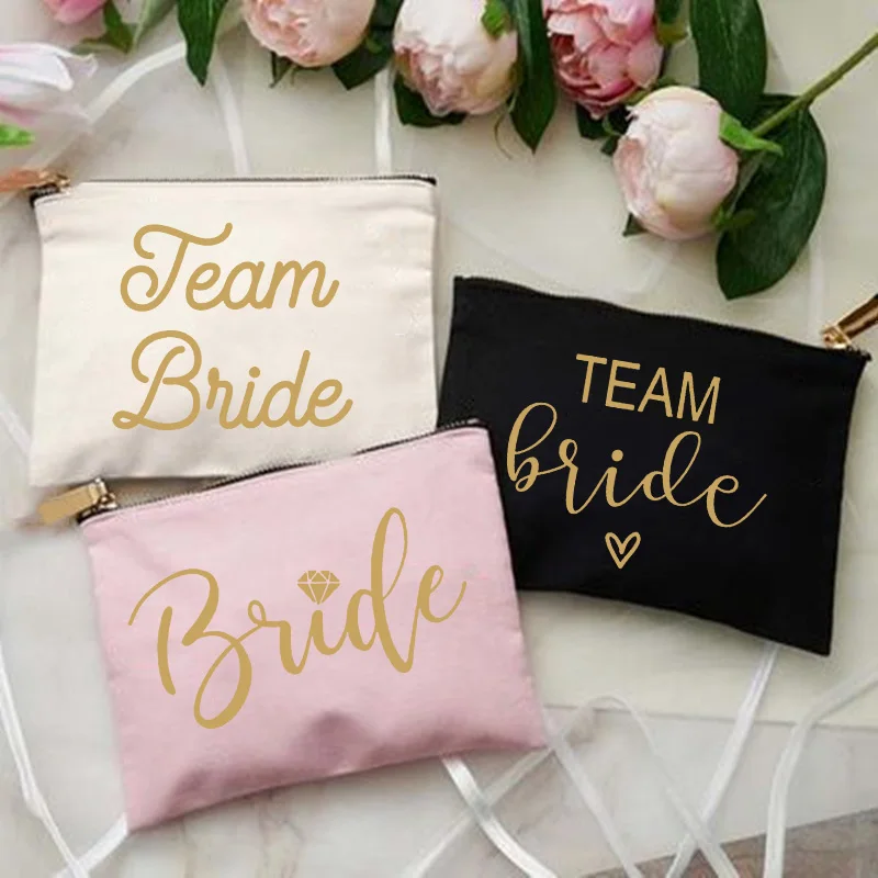 Team Bride Makeup Bag Bachelorette Party Cosmetic Bags Bridesmaid Toiletries Organizer Female Storage Make Up Case Wedding Gifts