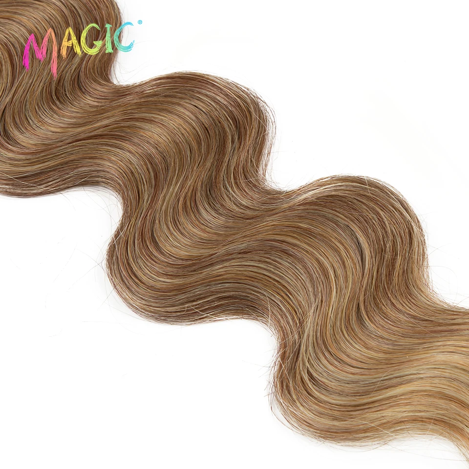 Magic-Bundles de cheveux synthétiques Body Wave, Blond ombré, Brun, Tissage queue de cheval, Extensions de cheveux, Degré de chaleur, 26 po, 100g