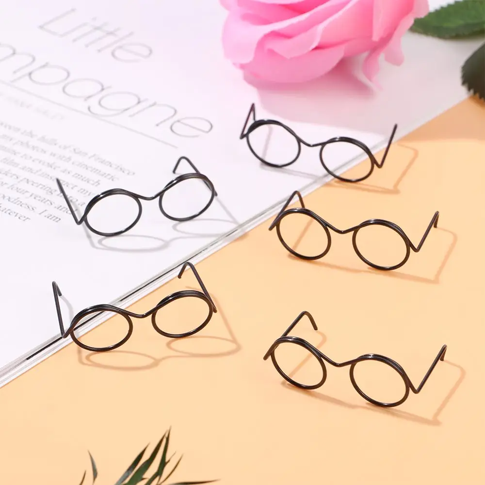 5PCS Fashion Black Round Frame Doll Glasses Retro Alloy Black Lensless Glasses Doll Sunglasses Baby Toy Doll Accessories