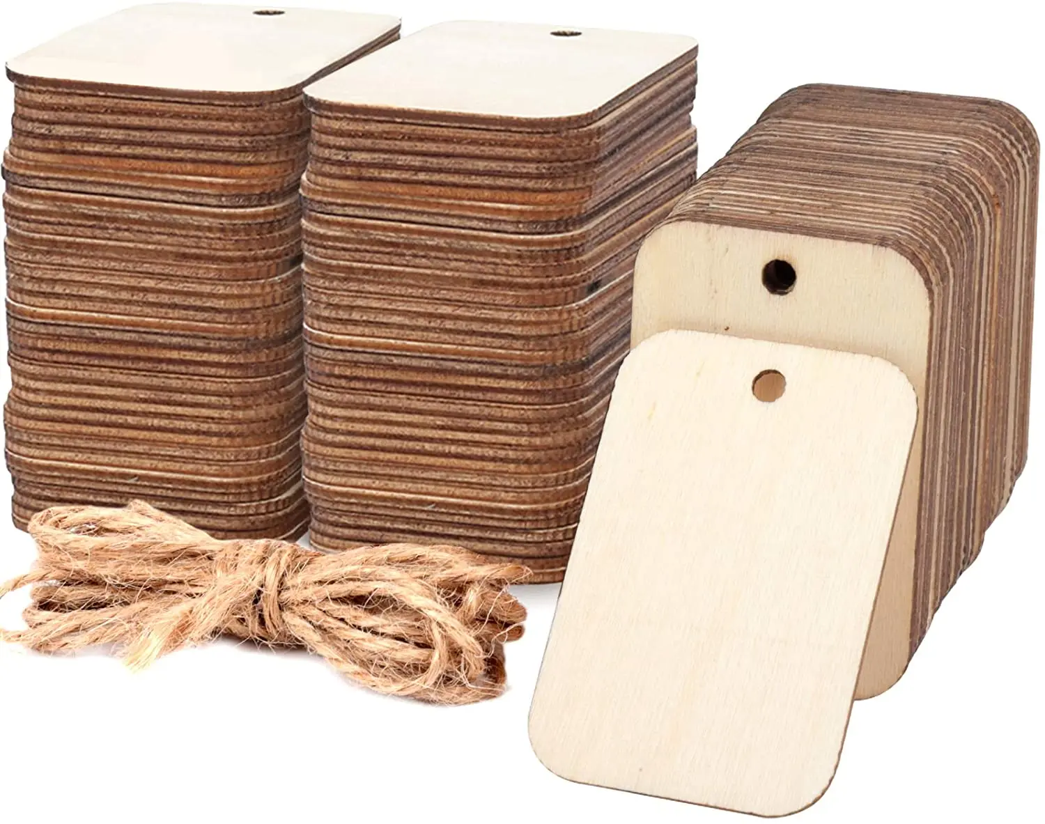 

Unfinished Nature Wood Slice Tags Blank Rectangle Wooden Hanging Label With Hemp Ropes DIY Craft for Wedding Christmas Decor