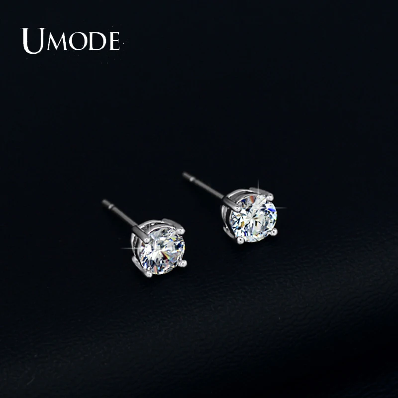 UMODE White Gold Color 4 Prong Small Cute AAA Top Grade 0.5ct Sona CZ  Post Stud Earrings Boucle D\'oreille Femme UE0142