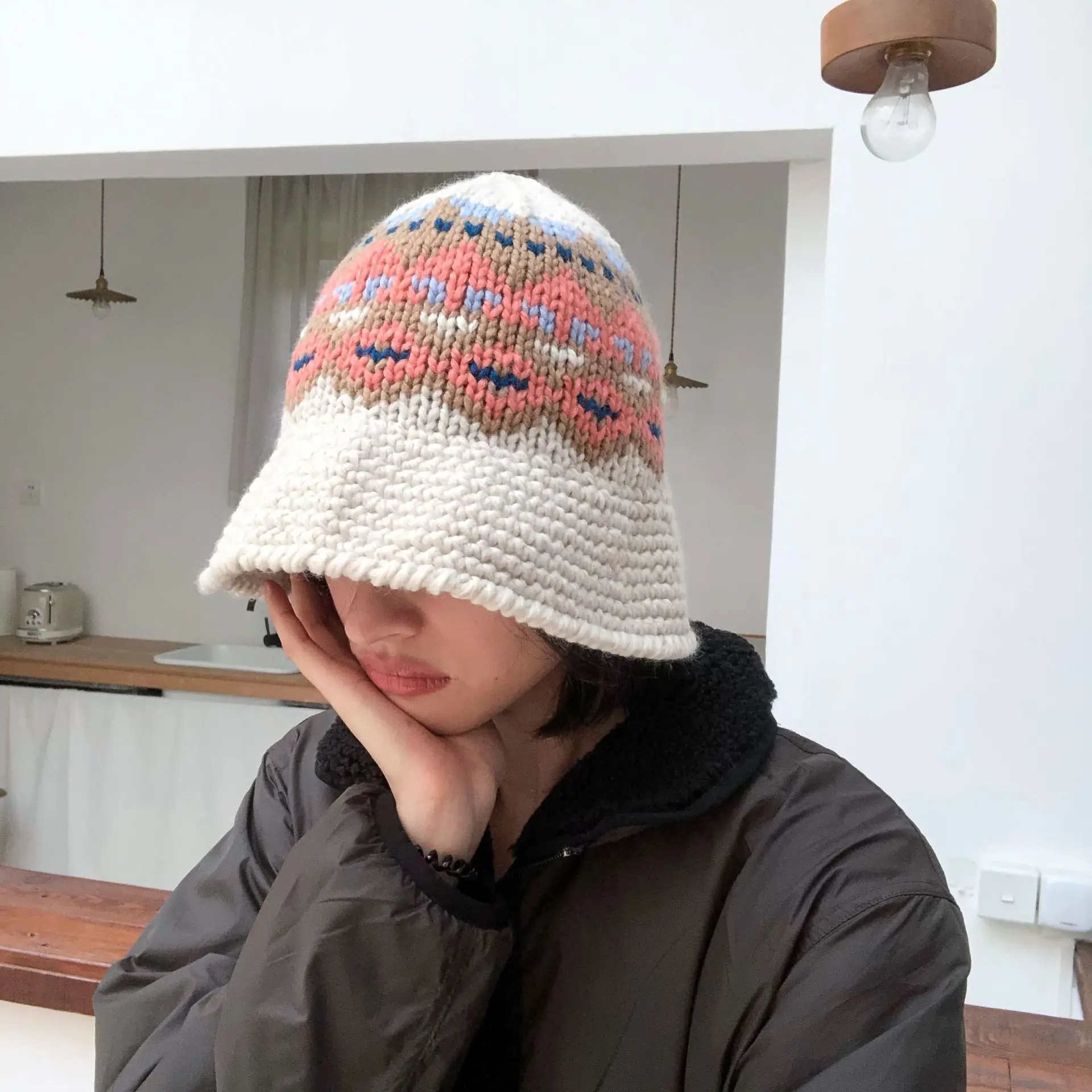 Female Knitting Bucket Hats Harajuku Bucket Hat Fishing Outdoor Panama Hip Hop Cap Men\'s Summer for Fisherman Hat Women Spring