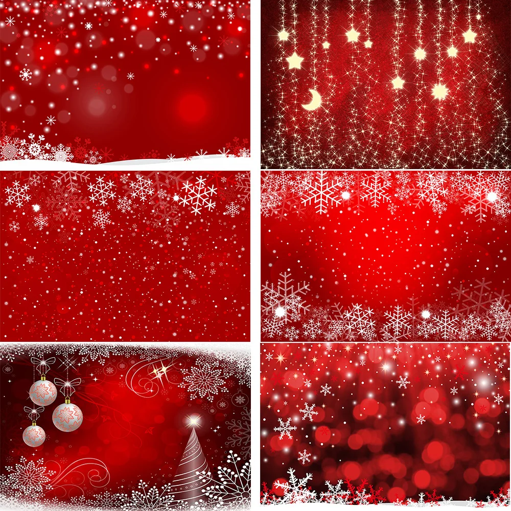 

Red Merry Christmas Photography Background Bokeh Happy New Year White Snowflake Winter Birthday Photo Backdrop Photoshoot Props