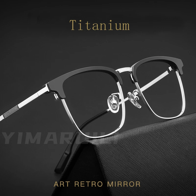 YIMARUILI Men's Ultra-Light Pure Titanium Eyeglasses Frame Retro Fashion Decorative Optical Prescription Spectacle Frame 2312YJ