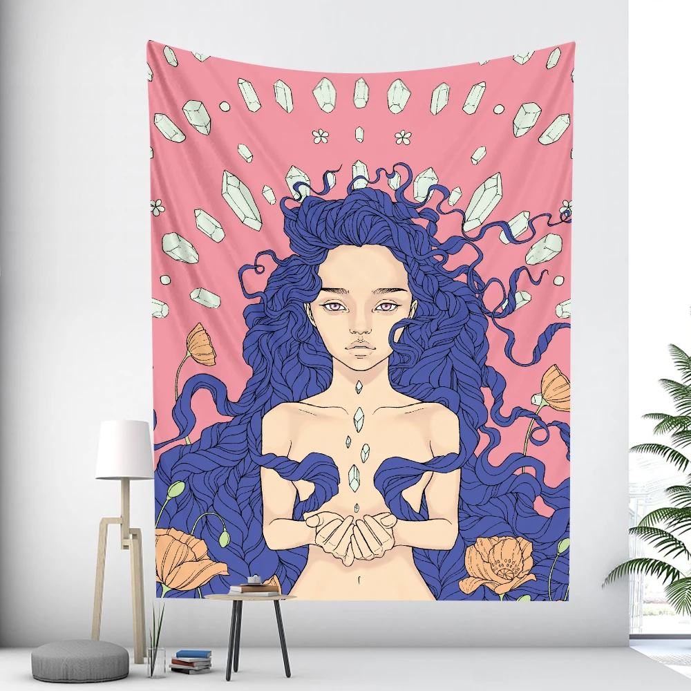 Cute girl home decor tapestry bedroom wall decor pink hot selling tapestry bohemian decor psychedelic scene sheets