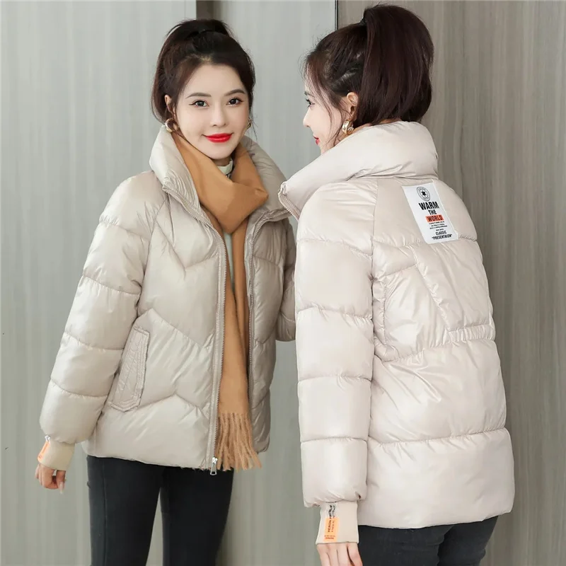 

Nice Winter Jacket Parkas Women Glossy Down Cotton Jacket Female Short Loose Cotton Padded Jacket Casual Outwear Parka Coat