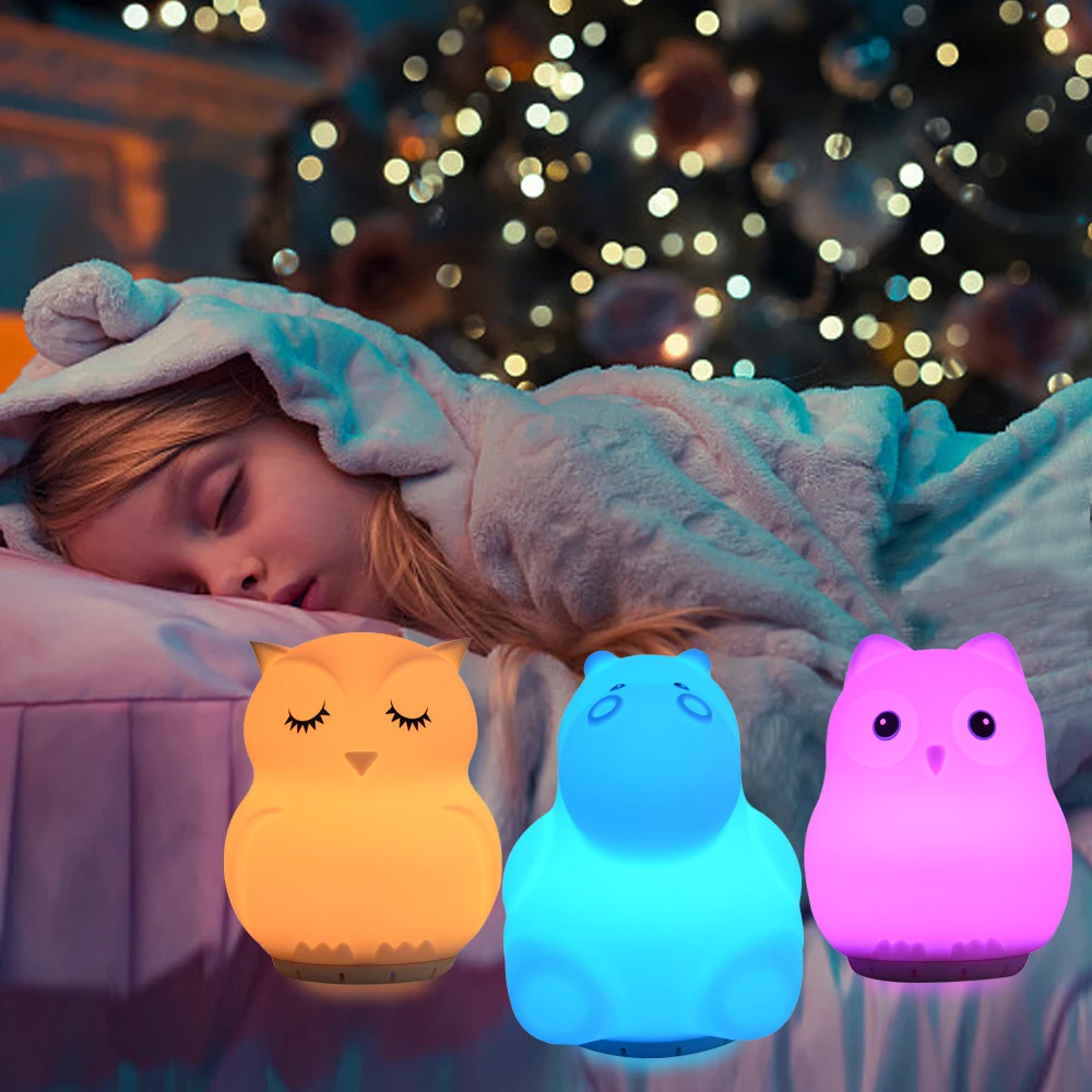 

Музыкальная лампа, силиконовая птица, бегемот, Сова, единорог, RGB светодиодный ночсветильник, перезаряжаемая Беспроводная Bluetooth-Колонка для детей, подарок ребенку