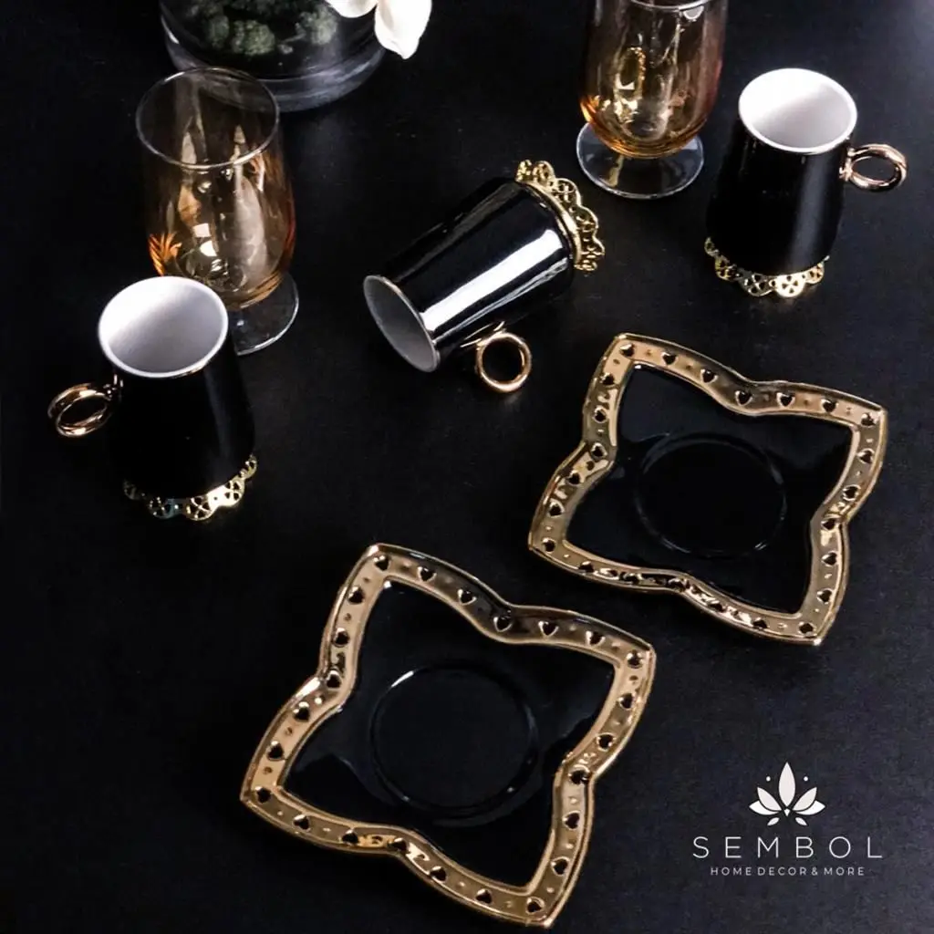 DOLBOVI Symbol 6 Personality Metal Gold Flip Black cup Pad HARLEM-140 mug кружка coffee cup cup