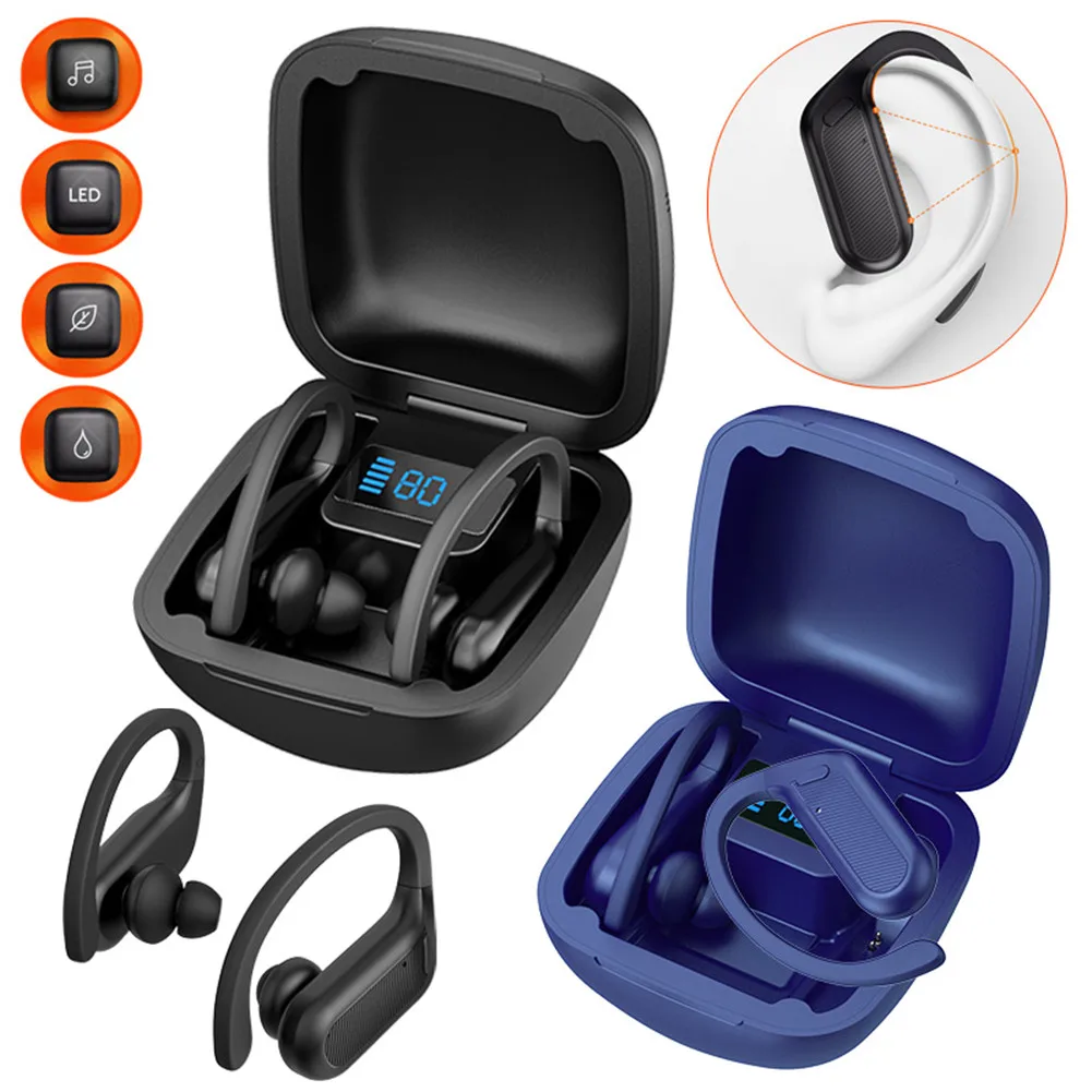 Twins Wireless Stereo Earphones Ear-hook Sport Gym Running Headset Built-in Mic Double Earbuds with Charging Case