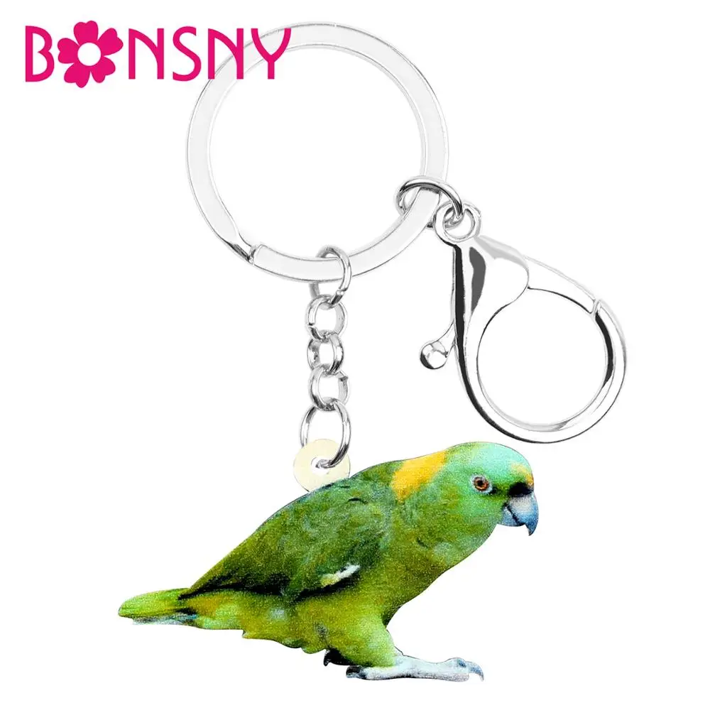 Bonsny Acrylic Green Naked-eyed Cockatoo Parrot Key chains Rings Car Purse Bag Bird Keychains For Women Lady Girls Men Accessory