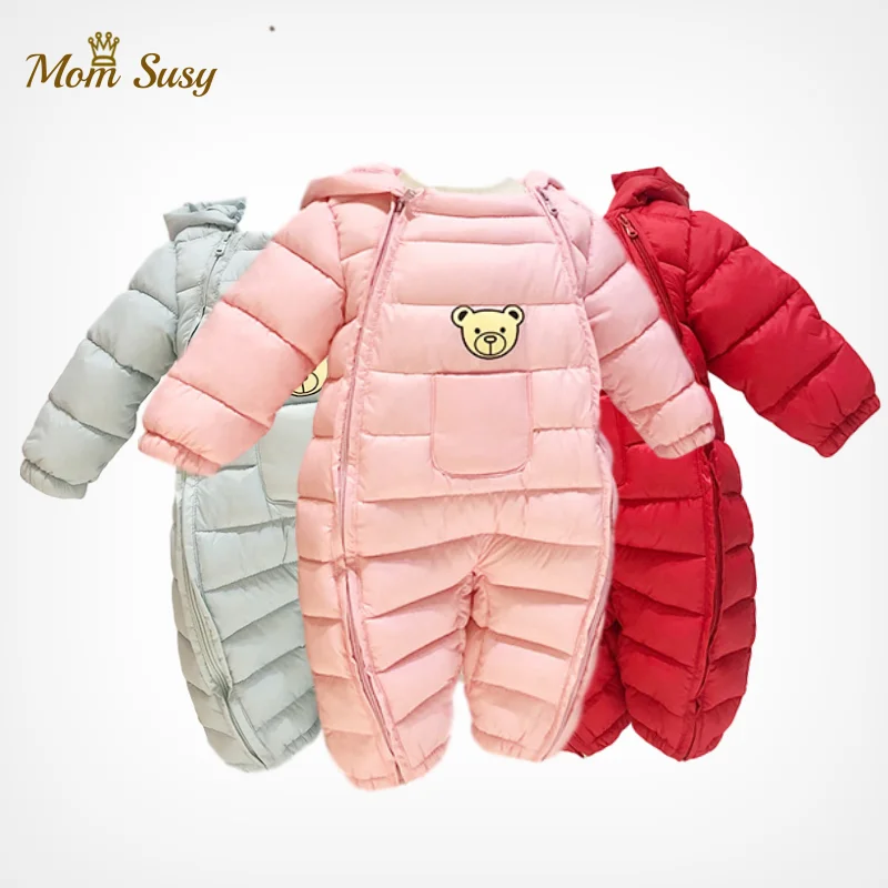 Newborn Baby Girl Boy Winter Jumpsuit Cotton Padded Infant Toddler Hooded Overall Snowsuit Baby Warm Snow Wear Coat Clothes 0-2Y