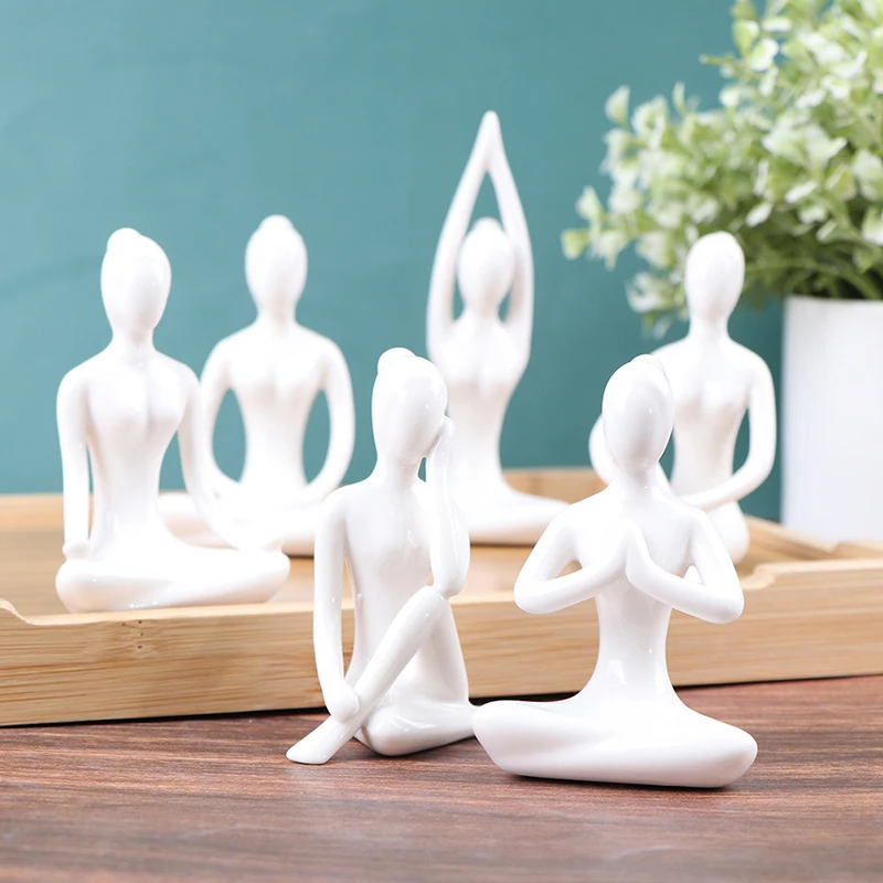 1pc Abstract Art Ceramic Yoga Poses Figurine Porcelain Lady Figure Statue Home Yoga Studio Decor Ornament 6 Styles