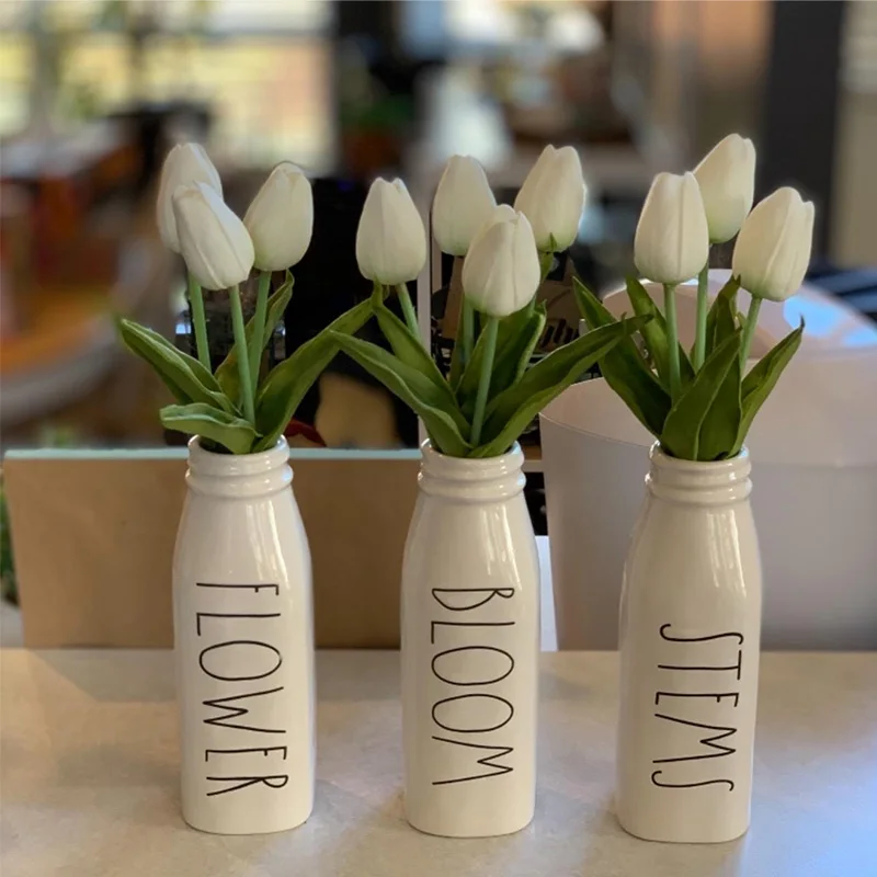 10pcs Artificial Flowers Real Touch Tulips Wedding Bouquets Flowers Fake PU Tulips for Wedding Decoration Home Garden Decor