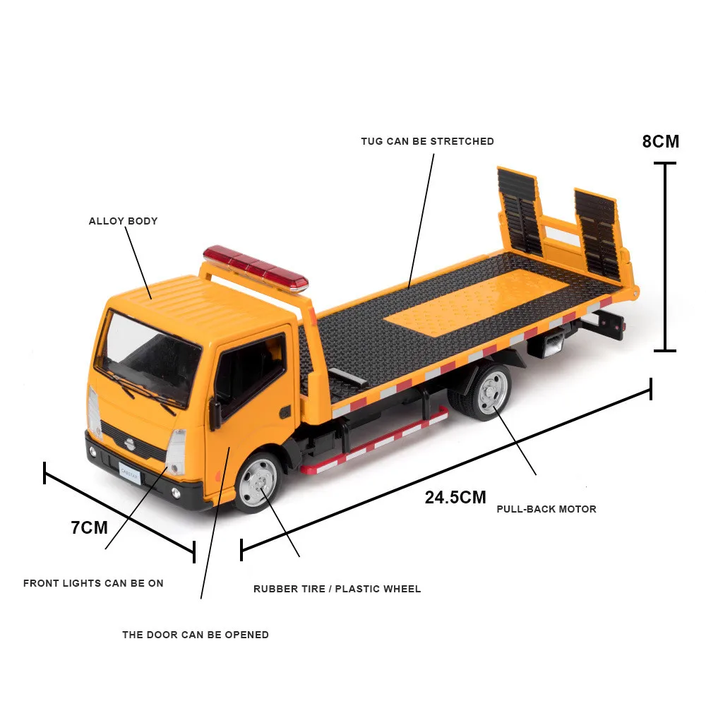 1:32 Nissan VAN Type Alloy Trailer Model Simulation Metal Car Transporter Wrecker Truck Pull Back Sound and Light Toy Truck