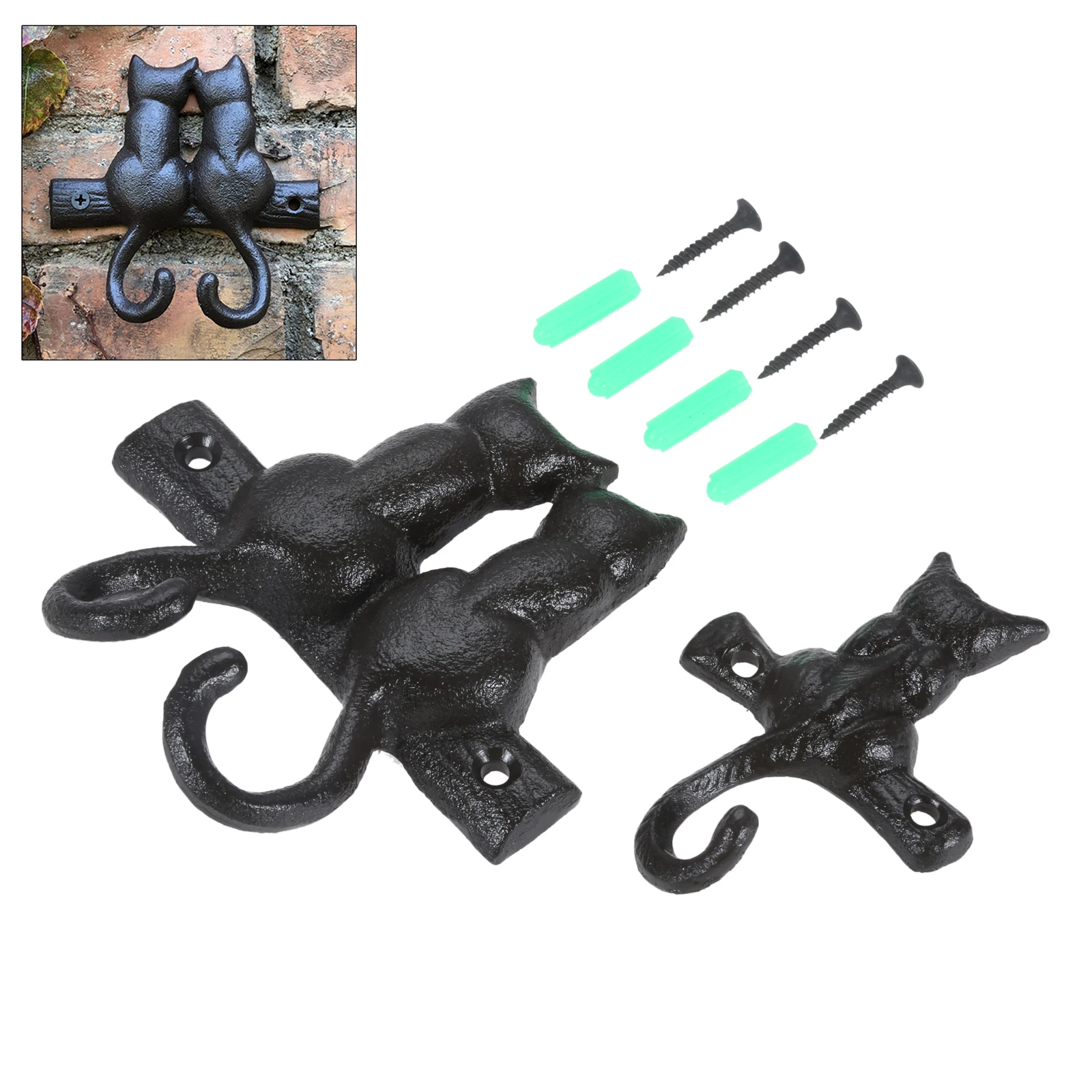 Single/Double Cats Hooks Cast Iron Wall Housekeeper Kitty Hanger Towel/Clothes/Coat Home Decor Garden Outdoor Bathroom Kitchen