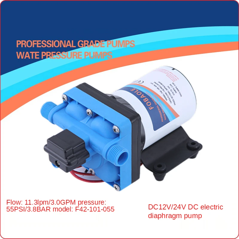 

DC12V/24V 55PSI Diaphragm Water Pump Electric Self Priming High Pressure Water Pump 11.3L/M Booster High Pressure Diaphragm Pump