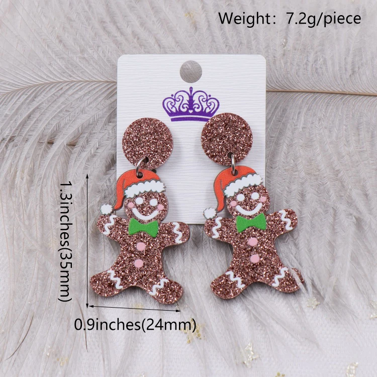 Gingerbread Drop Earrings Christmas Santa Cap Holiday Earrings Acrylic Earrings