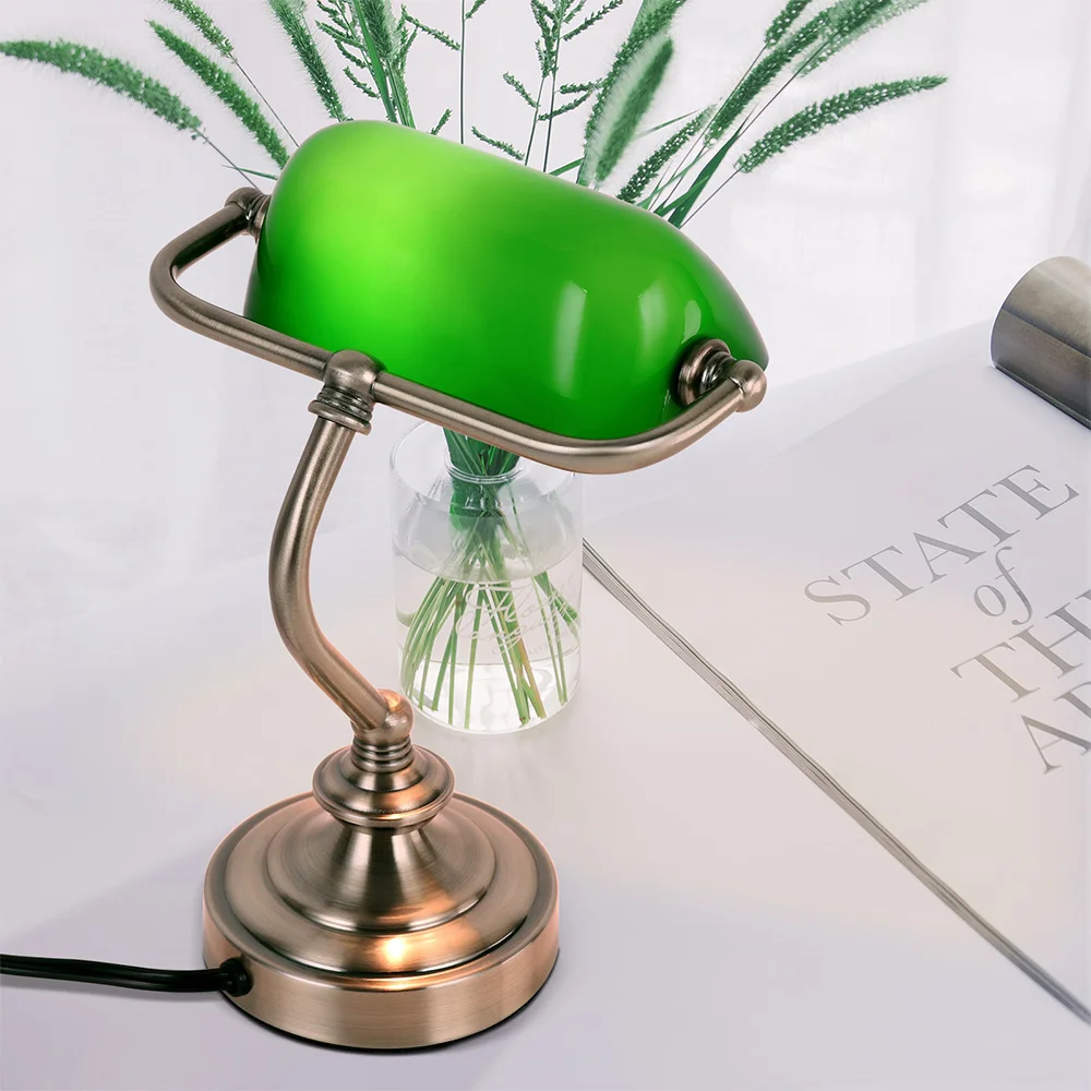 Mini abat-jour rétro en verre vert G9, lampe de table classique Banker, bureau de chevet, bibliothèque, salon, restaurant, 73 lampes de bureau