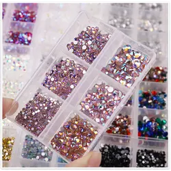 900-1000 pz SS6-SS20 Nail Art AB colore trasparente fondo piatto Multi-size strass fai da te 6 griglie In 1 scatola pietre per unghie strass BZY1