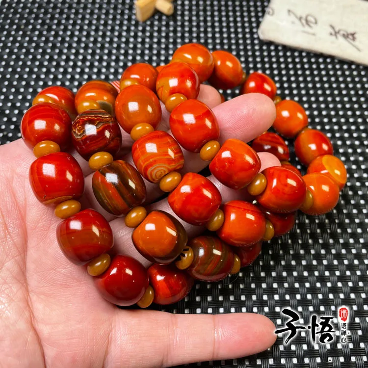 

Fidelity Warring States red agate Apple Bead Bracelet Red Yellow brushed agate fashion men's and women's Bracelet